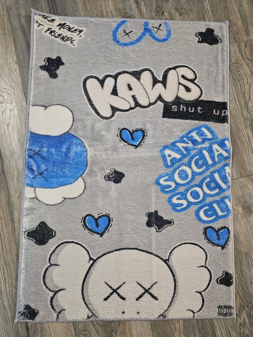 Anti Social Social Club Gray, Blue & Black KAWS Plush Rug